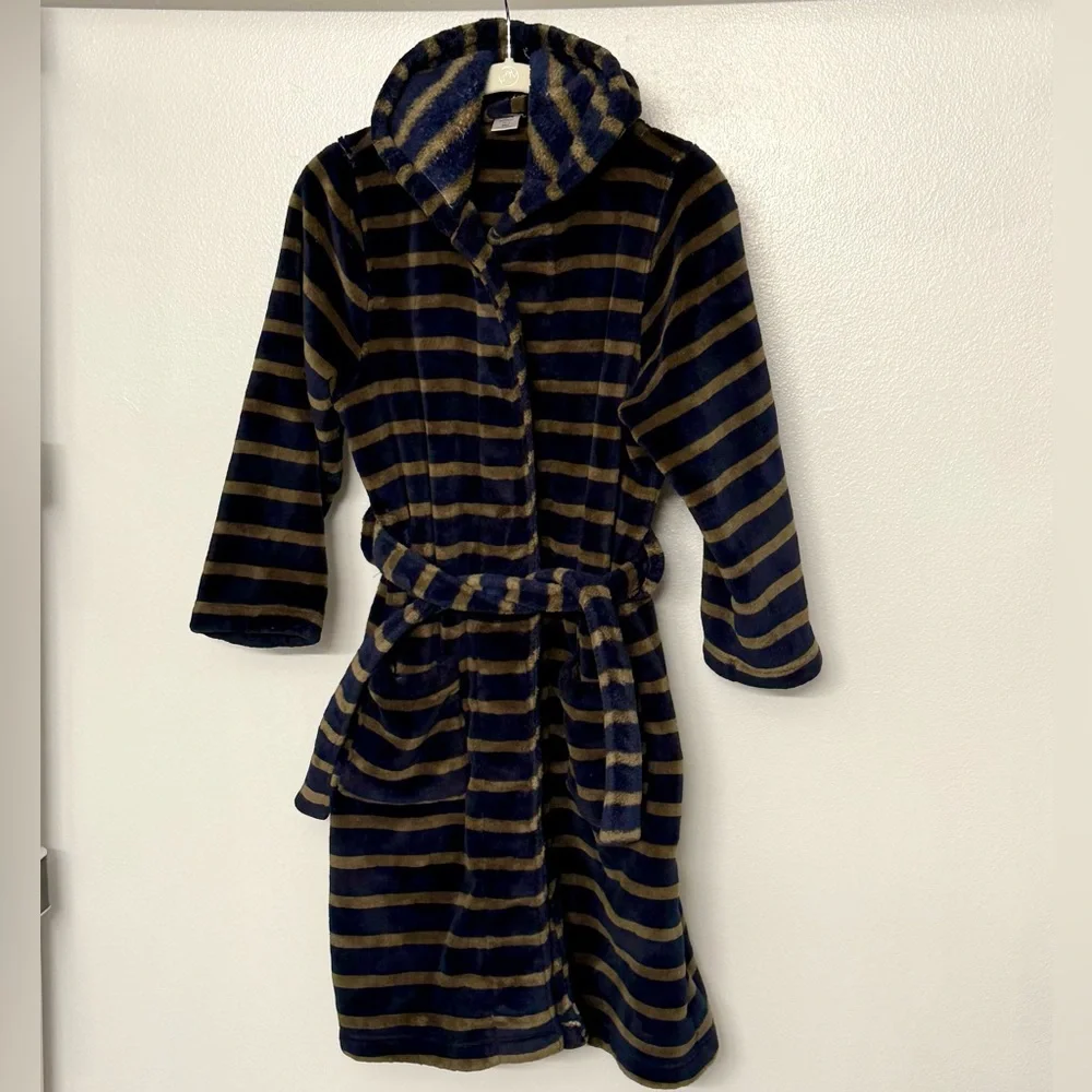 Tucker + Tate Kids’ Hooded Plush Robe Navy Eclipse‎ Stripe Size 10/12
